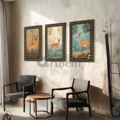 Deer Trio - Graceful Vintage Canvas Prints Set Of 3(Deer Trio Graceful Vintage Canvas Prints In Various Sizes 380 Gsm Quality) -Artociti Sale Store deer trio graceful vintage canvas prints set of 3 30x20 inches 442