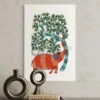 Elephant With A Tree Gond Painting Canvas Giclee Print(Majestic Harmony Elephant With A Tree Gond Painting Canvas Giclee Print) 1 Elephant With A Tree Gond Painting Canvas Giclee Print(Majestic Harmony Elephant With A Tree Gond Painting Canvas Giclee Print) -Artociti Sale Store elephant with a tree gond painting canvas giclee print 24x16 inches 426