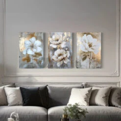 Exquisite Trio: White Floral Modern Abstract Canvas Giclee Prints(Exquisite Trio White Floral Modern Abstract Canvas Giclee Prints)