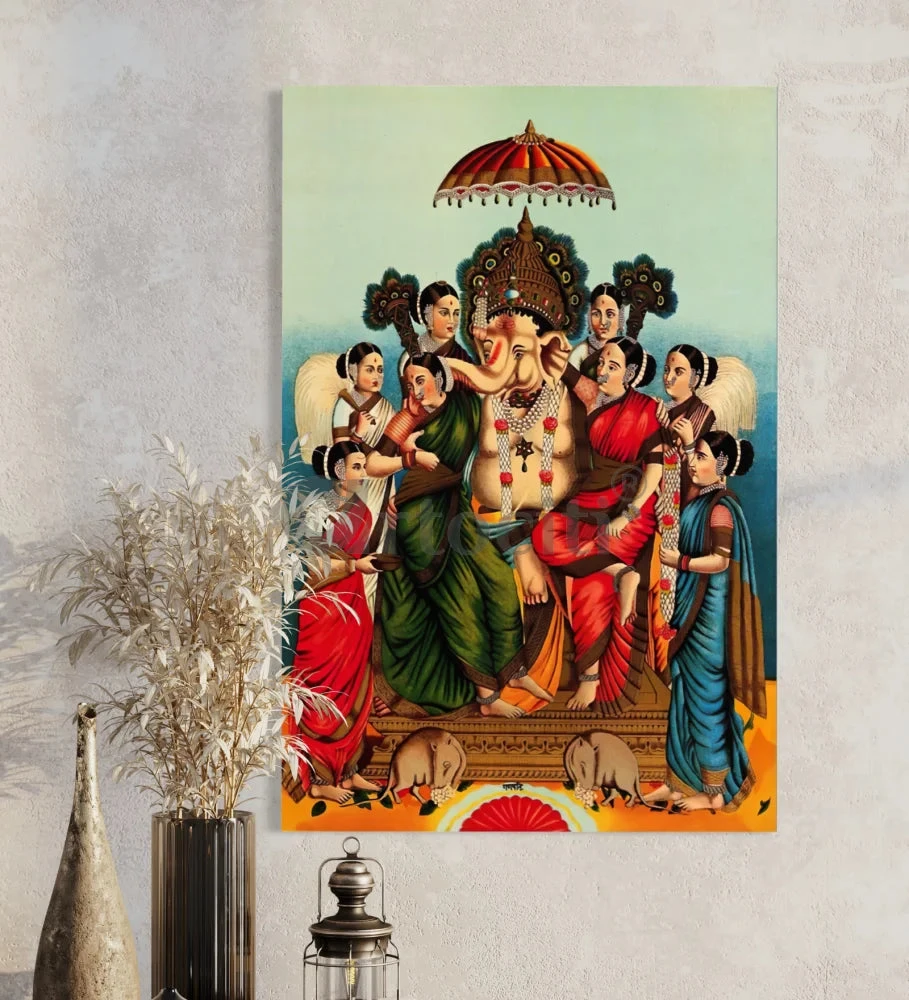 Ganesha And His Two Wives By Raja Ravi Varma Famous Canvas Painting(Ganesha And His Two Wives Riddhi And Siddhi By Raja Ravi Varma Famous Canvas Painting) 4 Ganesha And His Two Wives By Raja Ravi Varma Famous Canvas Painting(Ganesha And His Two Wives Riddhi And Siddhi By Raja Ravi Varma Famous Canvas Painting) - Image 2