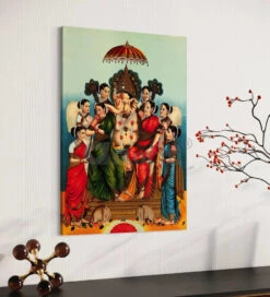 Ganesha And His Two Wives By Raja Ravi Varma Famous Canvas Painting(Ganesha And His Two Wives Riddhi And Siddhi By Raja Ravi Varma Famous Canvas Painting) 12 Ganesha And His Two Wives By Raja Ravi Varma Famous Canvas Painting(Ganesha And His Two Wives Riddhi And Siddhi By Raja Ravi Varma Famous Canvas Painting) -Artociti Sale Store ganesha and his two wives by raja ravi varma famous canvas painting 30x20 inches verma 527