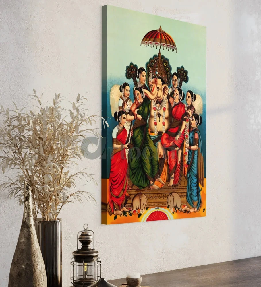 Ganesha And His Two Wives By Raja Ravi Varma Famous Canvas Painting(Ganesha And His Two Wives Riddhi And Siddhi By Raja Ravi Varma Famous Canvas Painting) 6 Ganesha And His Two Wives By Raja Ravi Varma Famous Canvas Painting(Ganesha And His Two Wives Riddhi And Siddhi By Raja Ravi Varma Famous Canvas Painting) - Image 4