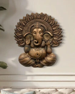 Ganesha With Chakra 3D Relief Mural Wall Art(Ganesha With Chakra 3d Relief Mural Wall Art Divine Harmon Elevate Your Space With Sacred Serenity) -Artociti Sale Store ganesha with chakra 3d relief mural wall art 27x24 inches bronze right face trunk 590