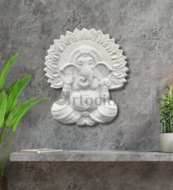 Ganesha With Chakra 3D Relief Mural Wall Art(Ganesha With Chakra 3d Relief Mural Wall Art Divine Harmon Elevate Your Space With Sacred Serenity) -Artociti Sale Store ganesha with chakra 3d relief mural wall art 27x24 inches white right face trunk 421