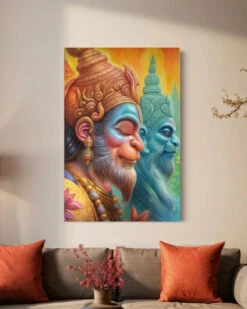 God Hanuman Indian Ethnic Canvas Giclee Print(God Hanuman Indian Ethnic Canvas Giclee Print) -Artociti Sale Store god hanuman indian ethnic canvas giclee print 48x32 inch 515