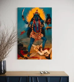 Goddess Kali After Trampling On Shiva By Raja Ravi Varma Famous Canvas Painting(Goddess Kali After Trampling On Shiva By Raja Ravi Varma Famous Canvas Painting) -Artociti Sale Store goddess kali after trampling on shiva by raja ravi varma famous canvas painting 24x16 inches verma 925