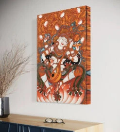 Goddess Saraswati Sitar Art: Vibrant Kerala Mural Canvas(Musical Grace Kerala Mural Goddess Saraswati Sitar Canvas) -Artociti Sale Store goddess saraswati sitar art vibrant kerala mural canvas 711