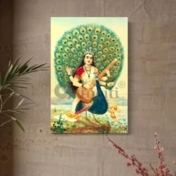 Goddess Saraswati Version 3 By Raja Ravi Varma Famous Canvas Painting(Goddess Saraswati Version 3 By Raja Ravi Varma Famous Canvas Painting)