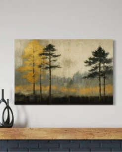 Golden Autumn Mist | Modern Abstract Landscape Canvas Painting – Tranquil Forest Wall Art(Golden Autumn Mist Modern Abstract Landscape Canvas Painting Tranquil Forest Wall Art)