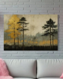 Golden Autumn Mist | Modern Abstract Landscape Canvas Painting – Tranquil Forest Wall Art(Golden Autumn Mist Modern Abstract Landscape Canvas Painting Tranquil Forest Wall Art) -Artociti Sale Store golden autumn mist modern abstract landscape canvas painting tranquil forest wall art 30x20 inch 839