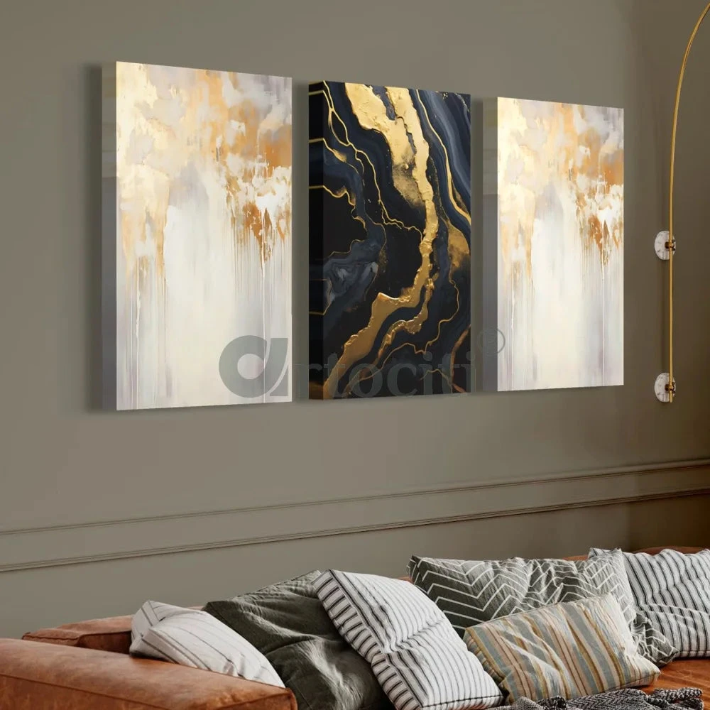 Golden-Black Abstract Canvas Trio Modern Abstract Canvas Painting(Elegance In Contrast Golden Black Marble Abstract Canvas Set Modern Abstract Canvas Painting) 4 Golden-Black Abstract Canvas Trio Modern Abstract Canvas Painting(Elegance In Contrast Golden Black Marble Abstract Canvas Set Modern Abstract Canvas Painting) - Image 2