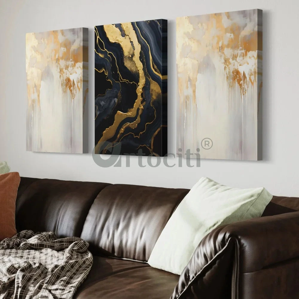 Golden-Black Abstract Canvas Trio Modern Abstract Canvas Painting(Elegance In Contrast Golden Black Marble Abstract Canvas Set Modern Abstract Canvas Painting) 6 Golden-Black Abstract Canvas Trio Modern Abstract Canvas Painting(Elegance In Contrast Golden Black Marble Abstract Canvas Set Modern Abstract Canvas Painting) - Image 4