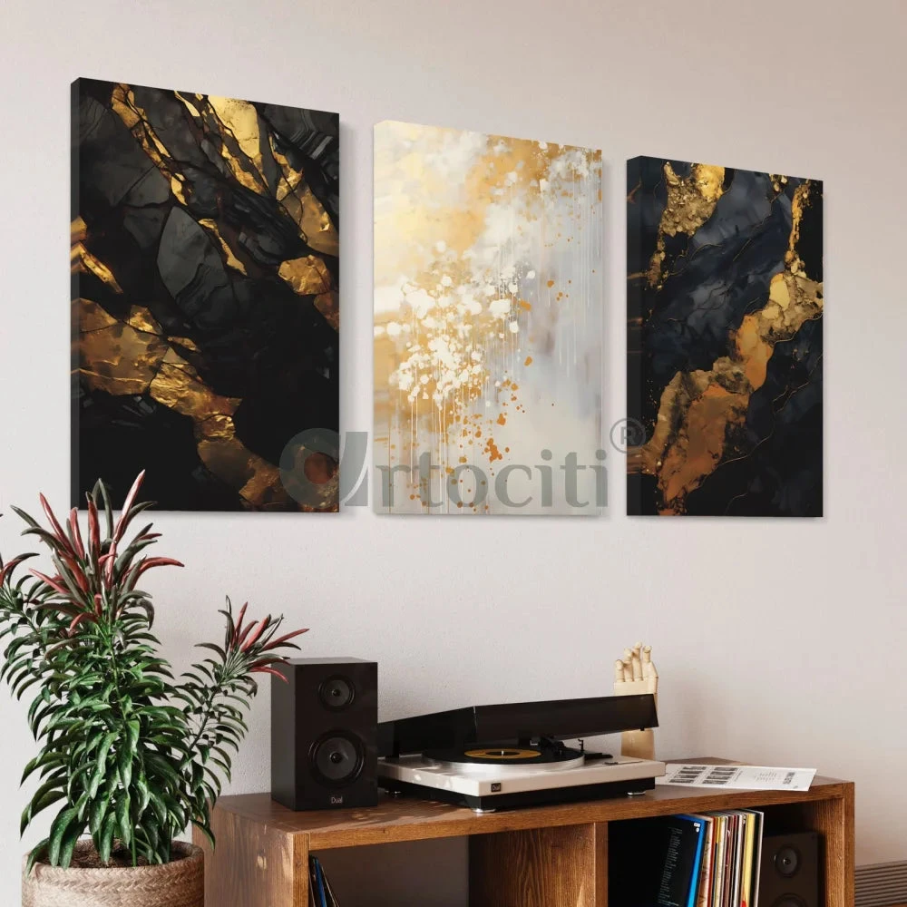 Golden-Black Abstract Canvas Trio Modern Abstract Canvas Painting(Elegance In Contrast Golden Black Marble Abstract Canvas Set Modern Abstract Canvas Painting) 10 Golden-Black Abstract Canvas Trio Modern Abstract Canvas Painting(Elegance In Contrast Golden Black Marble Abstract Canvas Set Modern Abstract Canvas Painting) - Image 8