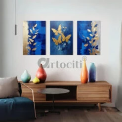 Golden Butterfly And Leaves Abstract Canvas Art Set (Set Of 3)(Golden Butterfly And Leaves Canvas Art Set Set Of 3) -Artociti Sale Store golden butterfly and leaves abstract canvas art set of 3 998