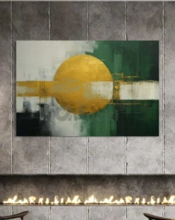 Golden Eclipse On Emerald Base | Golden Sphere Geometry | Modern Abstract Canvas Paintings(Golden Eclipse On Emerald Base Golden Sphere Geometry Modern Abstract Canvas Paintings) -Artociti Sale Store golden eclipse on emerald base sphere geometry modern abstract canvas paintings 124