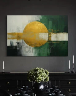 Golden Eclipse On Emerald Base | Golden Sphere Geometry | Modern Abstract Canvas Paintings(Golden Eclipse On Emerald Base Golden Sphere Geometry Modern Abstract Canvas Paintings)