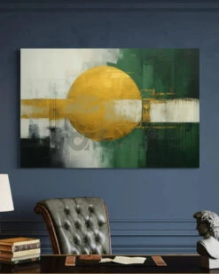 Golden Eclipse On Emerald Base | Golden Sphere Geometry | Modern Abstract Canvas Paintings(Golden Eclipse On Emerald Base Golden Sphere Geometry Modern Abstract Canvas Paintings) -Artociti Sale Store golden eclipse on emerald base sphere geometry modern abstract canvas paintings 297