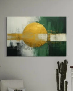 Golden Eclipse On Emerald Base | Golden Sphere Geometry | Modern Abstract Canvas Paintings(Golden Eclipse On Emerald Base Golden Sphere Geometry Modern Abstract Canvas Paintings) -Artociti Sale Store golden eclipse on emerald base sphere geometry modern abstract canvas paintings 30x20 inch 864