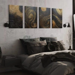Golden Elegance - Set Of 4 Modern Abstract Canvas Print(Golden Elegance Set Of 4 Modern Abstract Canvas Prints With Golden Black Marble Wood Grain) -Artociti Sale Store golden elegance set of 4 modern abstract canvas print 24x16 inches 308