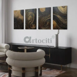Golden Elegance - Set Of 4 Modern Abstract Canvas Print(Golden Elegance Set Of 4 Modern Abstract Canvas Prints With Golden Black Marble Wood Grain) -Artociti Sale Store golden elegance set of 4 modern abstract canvas print 30x20 inches 449