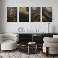 Golden Elegance - Set Of 4 Modern Abstract Canvas Print(Golden Elegance Set Of 4 Modern Abstract Canvas Prints With Golden Black Marble Wood Grain) -Artociti Sale Store golden elegance set of 4 modern abstract canvas print 687