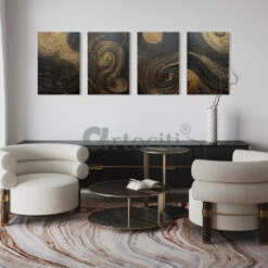 Golden Elegance - Set Of 4 Modern Abstract Canvas Print(Golden Elegance Set Of 4 Modern Abstract Canvas Prints With Golden Black Marble Wood Grain) -Artociti Sale Store golden elegance set of 4 modern abstract canvas print 883