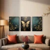 Golden Serenity: 3-Piece Teal Butterfly & Fishes Canvas Art Set(Butterfly And Fishes Abstract Canvas Art Set In Teal And Golden Color Set Of 3) -Artociti Sale Store golden serenity 3 piece teal butterfly fishes canvas art set 30x20 inches 175