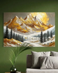 Golden Sunset In The Mountains By Alison Frank Modern Abstract Canvas Painting(Golden Sunset In The Mountains By Alison Frank Modern Abstract Canvas Painting) -Artociti Sale Store golden sunset in the mountains by alison frank modern abstract canvas painting 48x32 inch 490