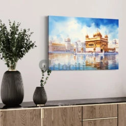 Golden Temple Watercolor Canvas Prints (24x16 & 30x20 Inches)(Sacred Serenity Golden Temple Watercolor Canvas Prints In Size 24x16 And 30x20 Inches) -Artociti Sale Store golden temple watercolor canvas prints 24x16 30x20 inches wall art 623