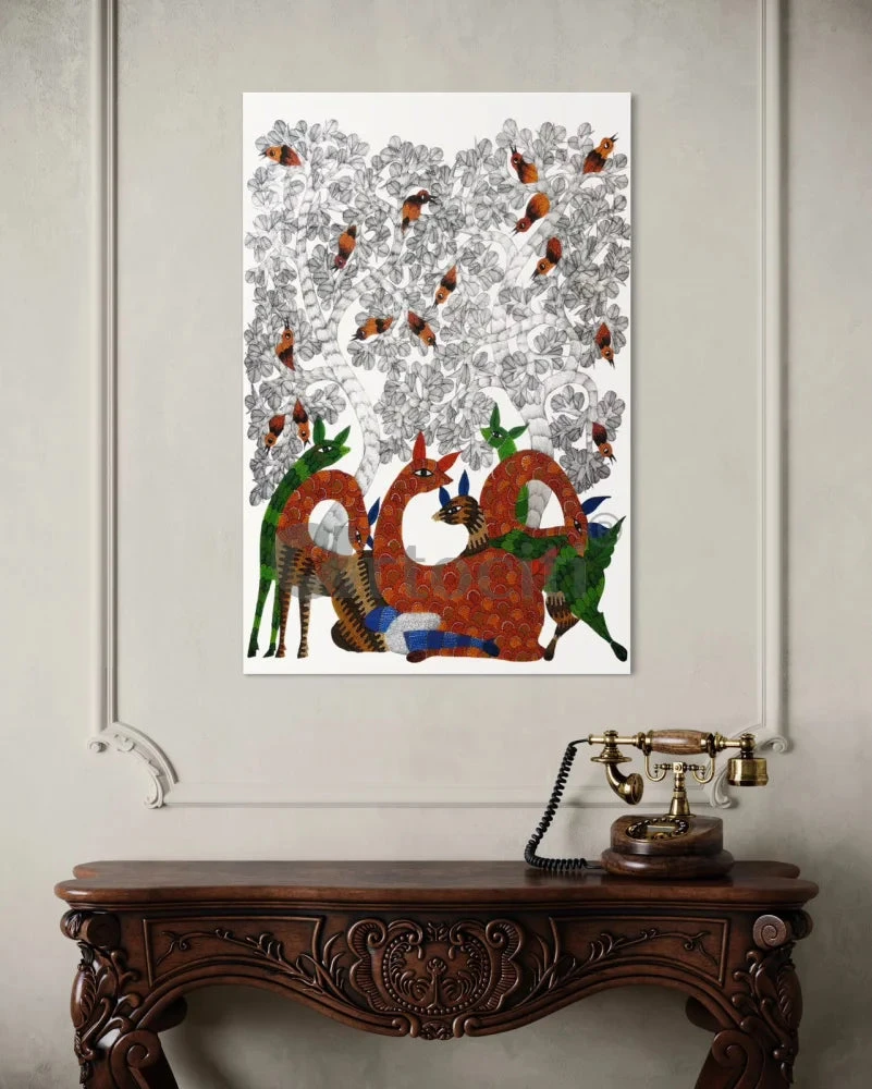 Gond Art: Serenity Of Forest High Quality Giclee Print(Enchanting Gond Art Serenity Of Forest High Quality Giclee Print Gallary Wrapped) 3 Gond Art: Serenity Of Forest High Quality Giclee Print(Enchanting Gond Art Serenity Of Forest High Quality Giclee Print Gallary Wrapped)