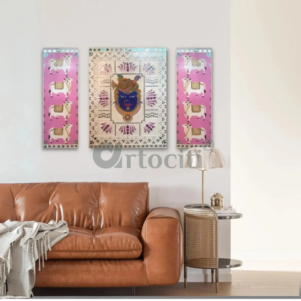 Handmade Krishna Pichwai Lippan Art(Handmade Krishna Pichwai Lippan Art) 3 Handmade Krishna Pichwai Lippan Art(Handmade Krishna Pichwai Lippan Art)