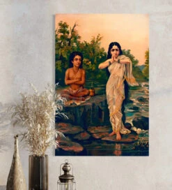 Heavenly Beauty Ramba Tries To Distract Sukar By Raja Ravi Varma Famous Canvas Painting(Heavenly Beauty Ramba Tries To Distract Sukar By Raja Ravi Varma Famous Canvas Painting) -Artociti Sale Store heavenly beauty ramba tries to distract sukar by raja ravi varma famous canvas painting 24x16 inches verma 587