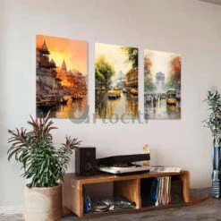 Iconic Indian Cities Canvas Set: Banaras, Kolkata, Delhi World Famous Cities(Iconic Indian Cities Canvas Set Banaras Kolkata Delhi) -Artociti Sale Store iconic indian cities canvas set banaras kolkata delhi world famous wall art 352