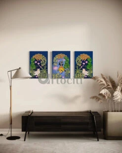 Indian Colorful Krishna Pichwai Wall Canvas Painting (Set Of 3)(Pichwai Wall Painting Gp) 14 Indian Colorful Krishna Pichwai Wall Canvas Painting (Set Of 3)(Pichwai Wall Painting Gp) -Artociti Sale Store indian colorful krishna pichwai wall canvas painting set of 3 18x12 inches 871