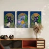 Indian Colorful Krishna Pichwai Wall Canvas Painting (Set Of 3)(Pichwai Wall Painting Gp)