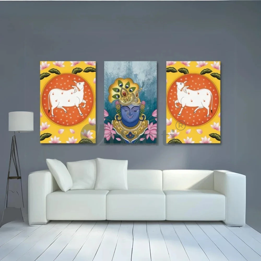 Indian Colourful Shreenath Ji Pichwai Painting (Set Of 3) High Quality Giclee Print(Shreenath Ji Pichwai Painting Gp Pic 03) 2 Indian Colourful Shreenath Ji Pichwai Painting (Set Of 3) High Quality Giclee Print(Shreenath Ji Pichwai Painting Gp Pic 03)