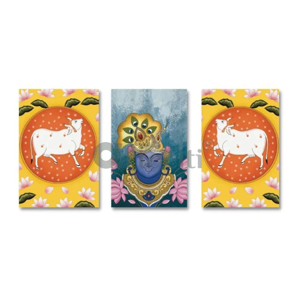 Indian Colourful Shreenath Ji Pichwai Painting (Set Of 3) High Quality Giclee Print(Shreenath Ji Pichwai Painting Gp Pic 03) 3 Indian Colourful Shreenath Ji Pichwai Painting (Set Of 3) High Quality Giclee Print(Shreenath Ji Pichwai Painting Gp Pic 03) - Image 2