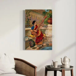Indian Women Playing Sitar By Raja Ravi Varma Famous Canvas Painting(Indian Women Playing Sitar By Raja Ravi Varma Famous Canvas Painting) 12 Indian Women Playing Sitar By Raja Ravi Varma Famous Canvas Painting(Indian Women Playing Sitar By Raja Ravi Varma Famous Canvas Painting) -Artociti Sale Store indian women playing sitar by raja ravi varma famous canvas painting woman 24x16 inches verma 742