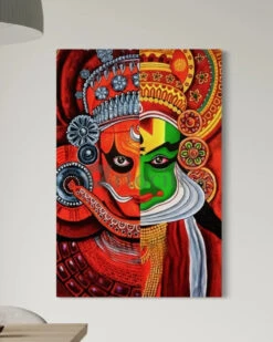 Kathakali Classical Indian Dance-drama From Kerala Mural Canvas Painting | Dual Kathakali Faces(Kathakali Classical Indian Dance Drama From Kerala Mural Canvas Painting Dual Kathakali Faces)