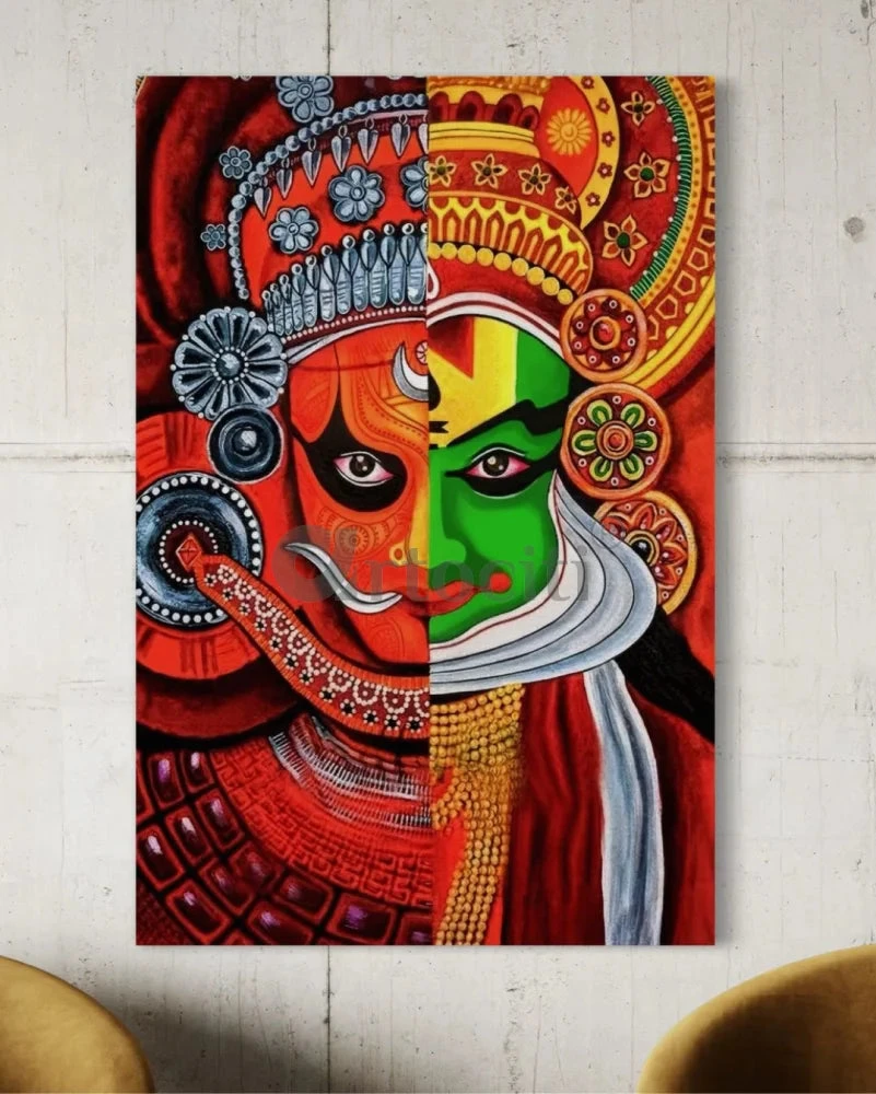 Kathakali Classical Indian Dance-drama From Kerala Mural Canvas Painting | Dual Kathakali Faces(Kathakali Classical Indian Dance Drama From Kerala Mural Canvas Painting Dual Kathakali Faces) 4 Kathakali Classical Indian Dance-drama From Kerala Mural Canvas Painting | Dual Kathakali Faces(Kathakali Classical Indian Dance Drama From Kerala Mural Canvas Painting Dual Kathakali Faces) - Image 2