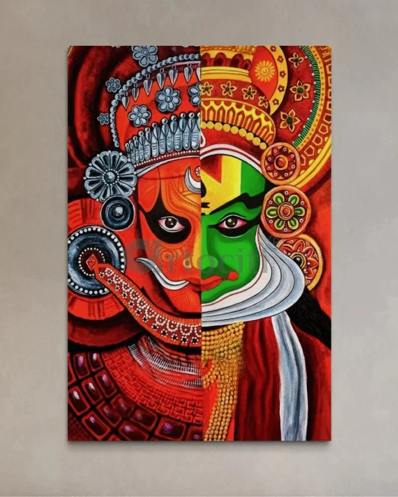 Kathakali Classical Indian Dance-drama From Kerala Mural Canvas Painting | Dual Kathakali Faces(Kathakali Classical Indian Dance Drama From Kerala Mural Canvas Painting Dual Kathakali Faces) 5 Kathakali Classical Indian Dance-drama From Kerala Mural Canvas Painting | Dual Kathakali Faces(Kathakali Classical Indian Dance Drama From Kerala Mural Canvas Painting Dual Kathakali Faces) - Image 3