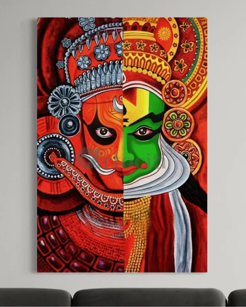 Kathakali Classical Indian Dance-drama From Kerala Mural Canvas Painting | Dual Kathakali Faces(Kathakali Classical Indian Dance Drama From Kerala Mural Canvas Painting Dual Kathakali Faces) 6 Kathakali Classical Indian Dance-drama From Kerala Mural Canvas Painting | Dual Kathakali Faces(Kathakali Classical Indian Dance Drama From Kerala Mural Canvas Painting Dual Kathakali Faces) - Image 4
