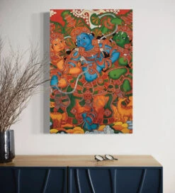 Kerala Mural Krishna With Gopis Canvas Painting(Vibrant Melodies Kerala Mural Krishna With Gopis Canvas Painting)