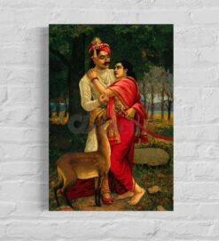 King Dushyanta Proposing To Shakuntala - By Raja Ravi Varma Canvas Painting(King Dushyanta Proposing Marriage With A Ring To Shakuntala By Raja Ravi Varma Famous Canvas Painting)
