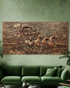 Krishna Arjuna Rath Mahabharat 3D Relief Mural Wall Art(Krishna Arjuna Rath Mahabharat 3d Relief Mural Wall Art) 41 Krishna Arjuna Rath Mahabharat 3D Relief Mural Wall Art(Krishna Arjuna Rath Mahabharat 3d Relief Mural Wall Art) -Artociti Sale Store krishna arjuna rath mahabharat 3d relief mural wall art unframed 4x8 feet bronze 105