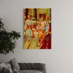 Krishna As Envoy By Raja Ravi Varma Famous Canvas Painting(Krishna As Envoy By Raja Ravi Varma Famous Canvas Painting) -Artociti Sale Store krishna as envoy by raja ravi varma famous canvas painting 24x16 inch 961