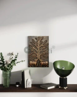 Krishna Cow Pichwai With Tree Of Life 3D Relief Mural Wall Art(Pichwai Cow With Tree Of Life 3d Relief Mural Wall Art Ready To Hang) -Artociti Sale Store krishna cow pichwai with tree of life 3d relief mural wall art 339
