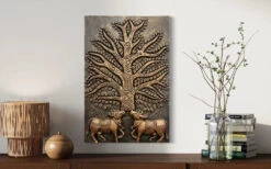 Krishna Cow Pichwai With Tree Of Life 3D Relief Mural Wall Art(Pichwai Cow With Tree Of Life 3d Relief Mural Wall Art Ready To Hang) -Artociti Sale Store krishna cow pichwai with tree of life 3d relief mural wall art 360
