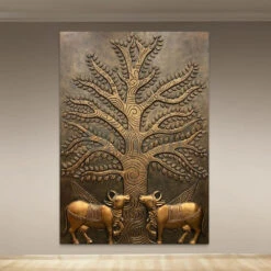 Krishna Cow Pichwai With Tree Of Life 3D Relief Mural Wall Art(Pichwai Cow With Tree Of Life 3d Relief Mural Wall Art Ready To Hang) -Artociti Sale Store krishna cow pichwai with tree of life 3d relief mural wall art 397