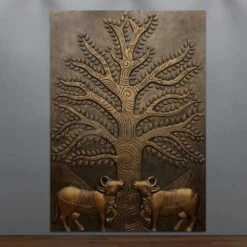 Krishna Cow Pichwai With Tree Of Life 3D Relief Mural Wall Art(Pichwai Cow With Tree Of Life 3d Relief Mural Wall Art Ready To Hang) -Artociti Sale Store krishna cow pichwai with tree of life 3d relief mural wall art 430